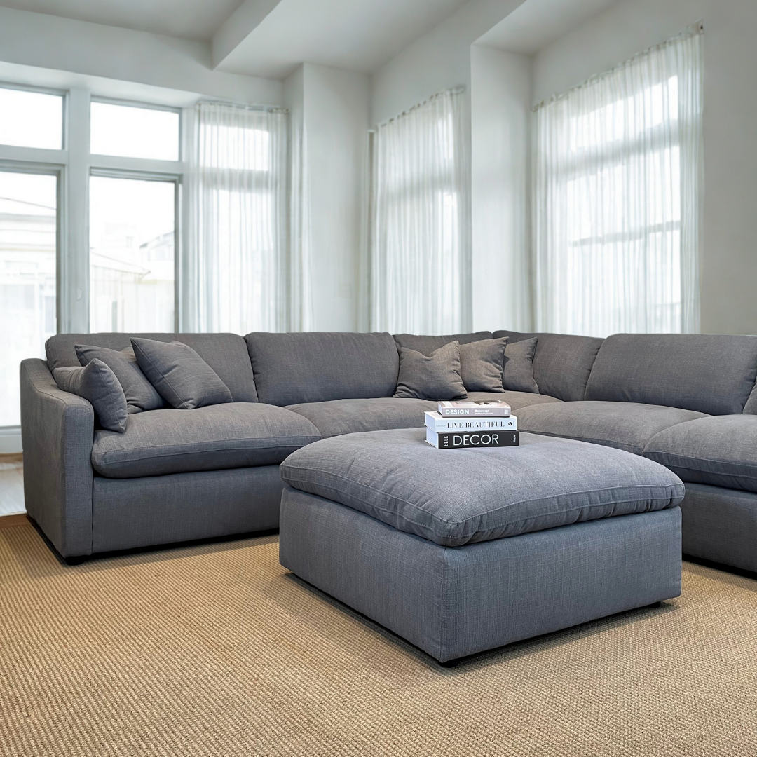 Deluxe Gray Performance Slope Arm Cloud Couch - 6pc Set