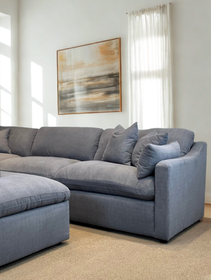 Deluxe Gray Performance Slope Arm Cloud Couch - 4pc Set