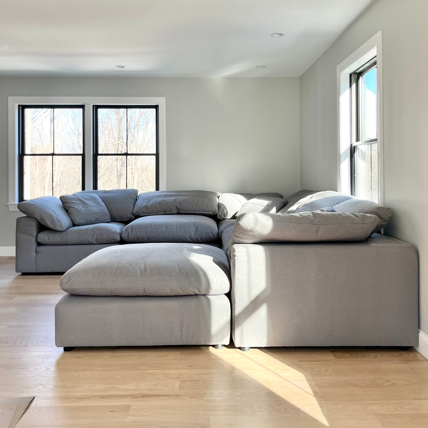 Luxe Depth Slate Gray Performance Bouclé Square Arm Cloud Couch - 6pc Set