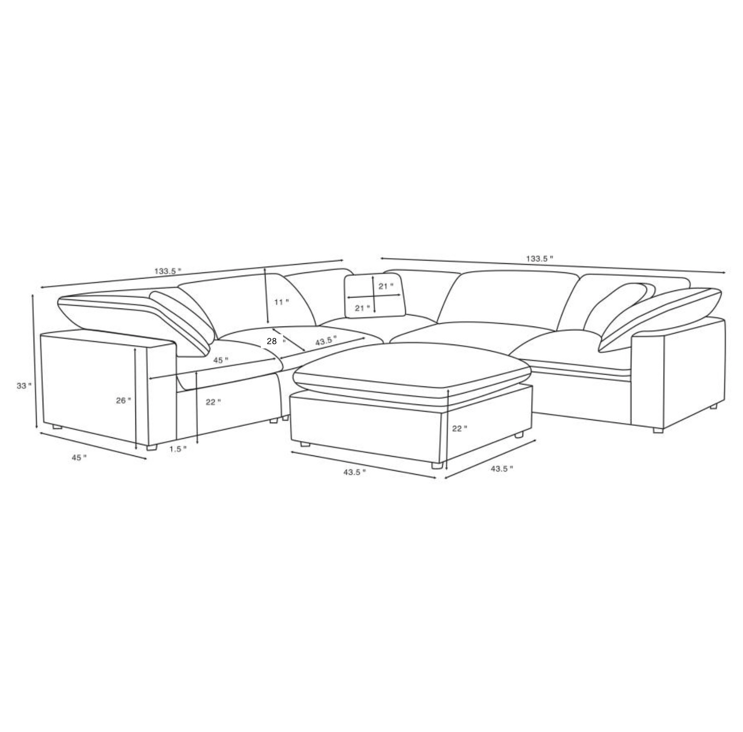 Luxe Depth Ivory Performance Bouclé Square Arm Cloud Couch - 6pc Set