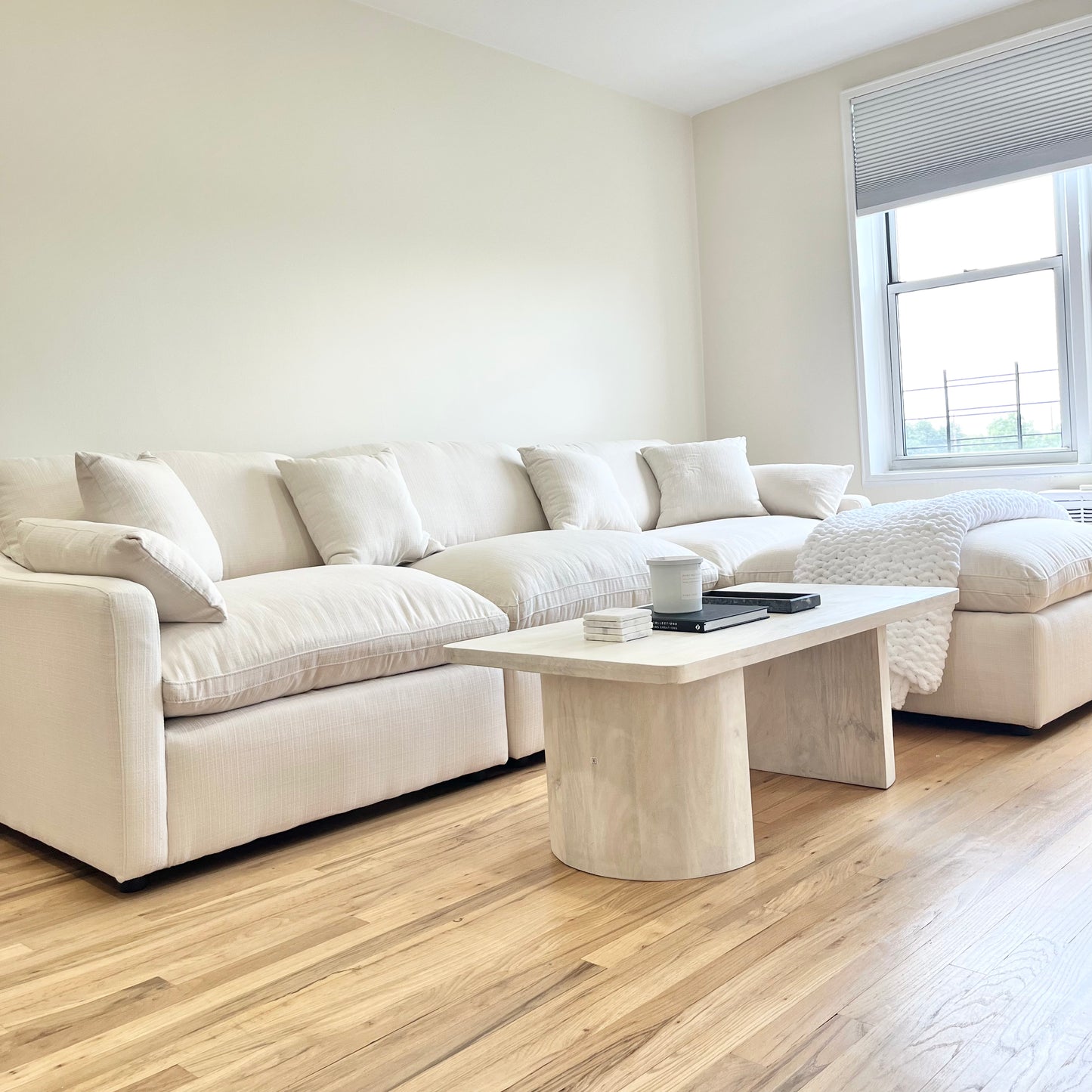 Deluxe Cream Performance Slope Arm Cloud Couch - 4pc Set