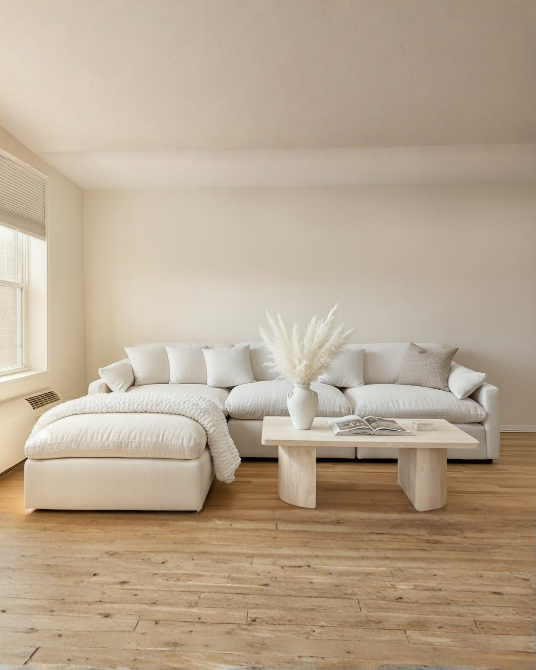 Deluxe Cream Performance Slope Arm Cloud Couch - 4pc Set