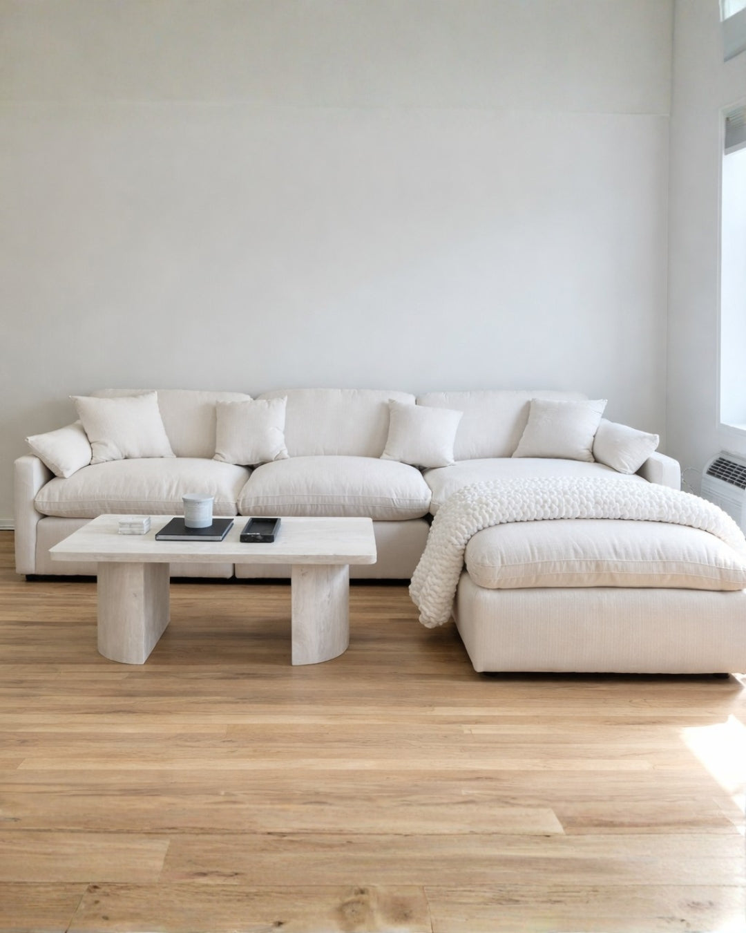 Deluxe Cream Performance Slope Arm Cloud Couch - 4pc Set – Maxi Luxe