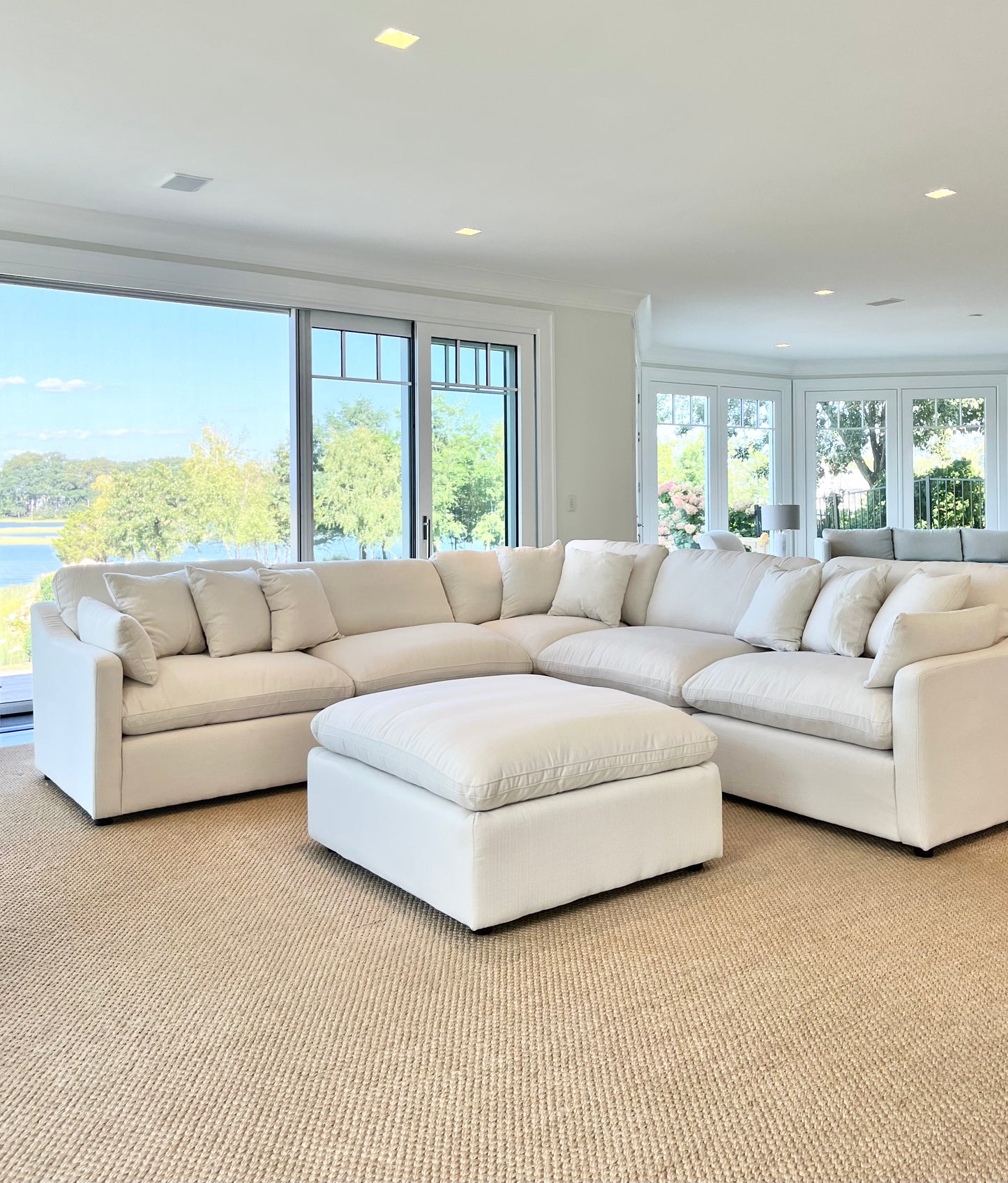 Deluxe Cream Performance Slope Arm Cloud Couch - 6pc Set