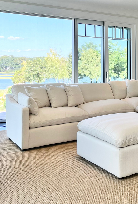 Deluxe Cream Performance Slope Arm Cloud Couch - Double Chaise 6pc Set