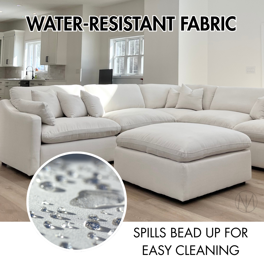 Deluxe Cream Performance Slope Arm Cloud Couch - 6pc Set