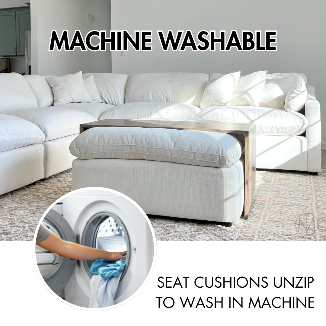 Deluxe Cream Performance Slope Arm Cloud Couch - 6pc Set