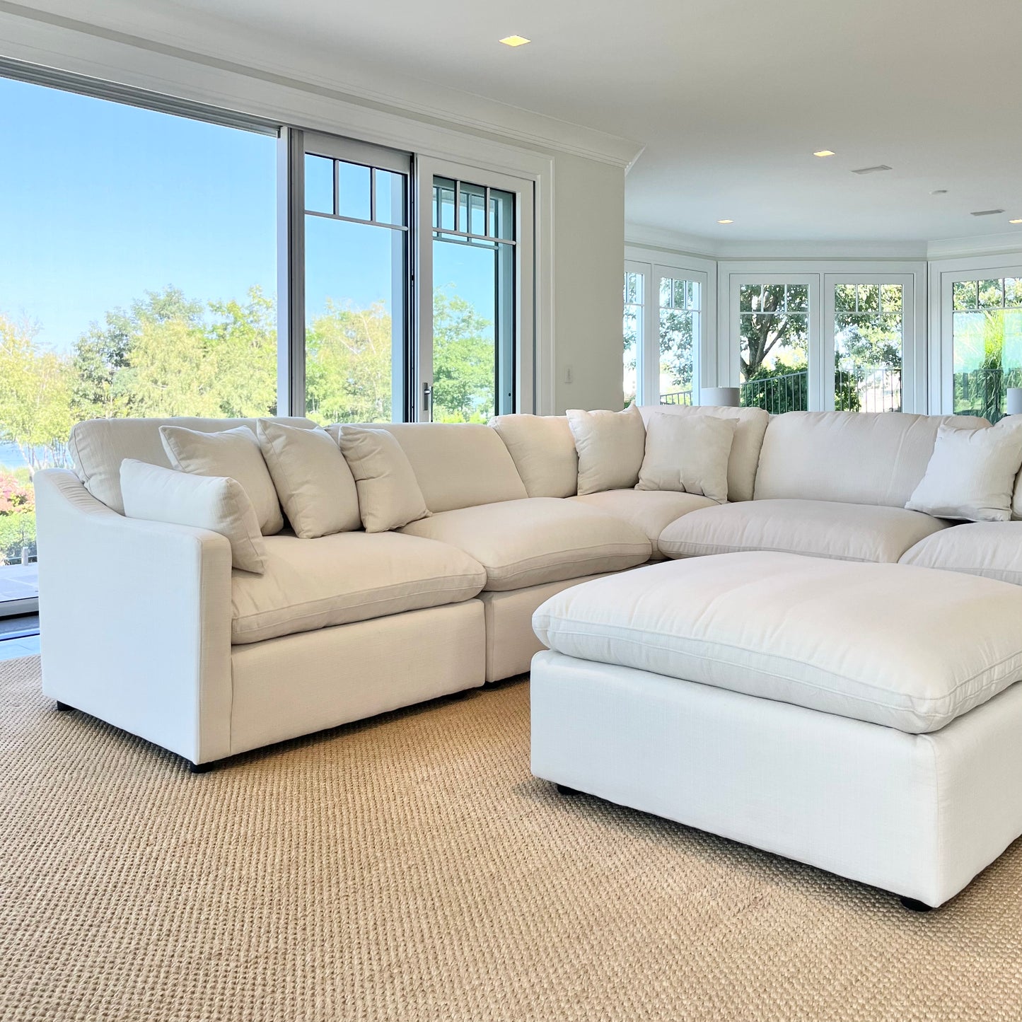 Deluxe Cream Performance Slope Arm Cloud Couch - 6pc Set