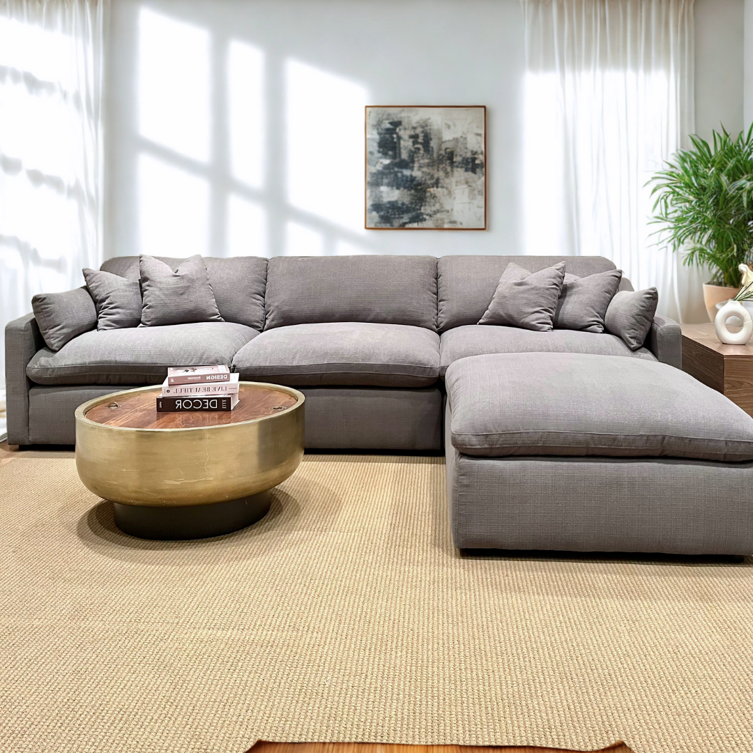 Deluxe Gray Performance Slope Arm Cloud Couch - 4pc Set
