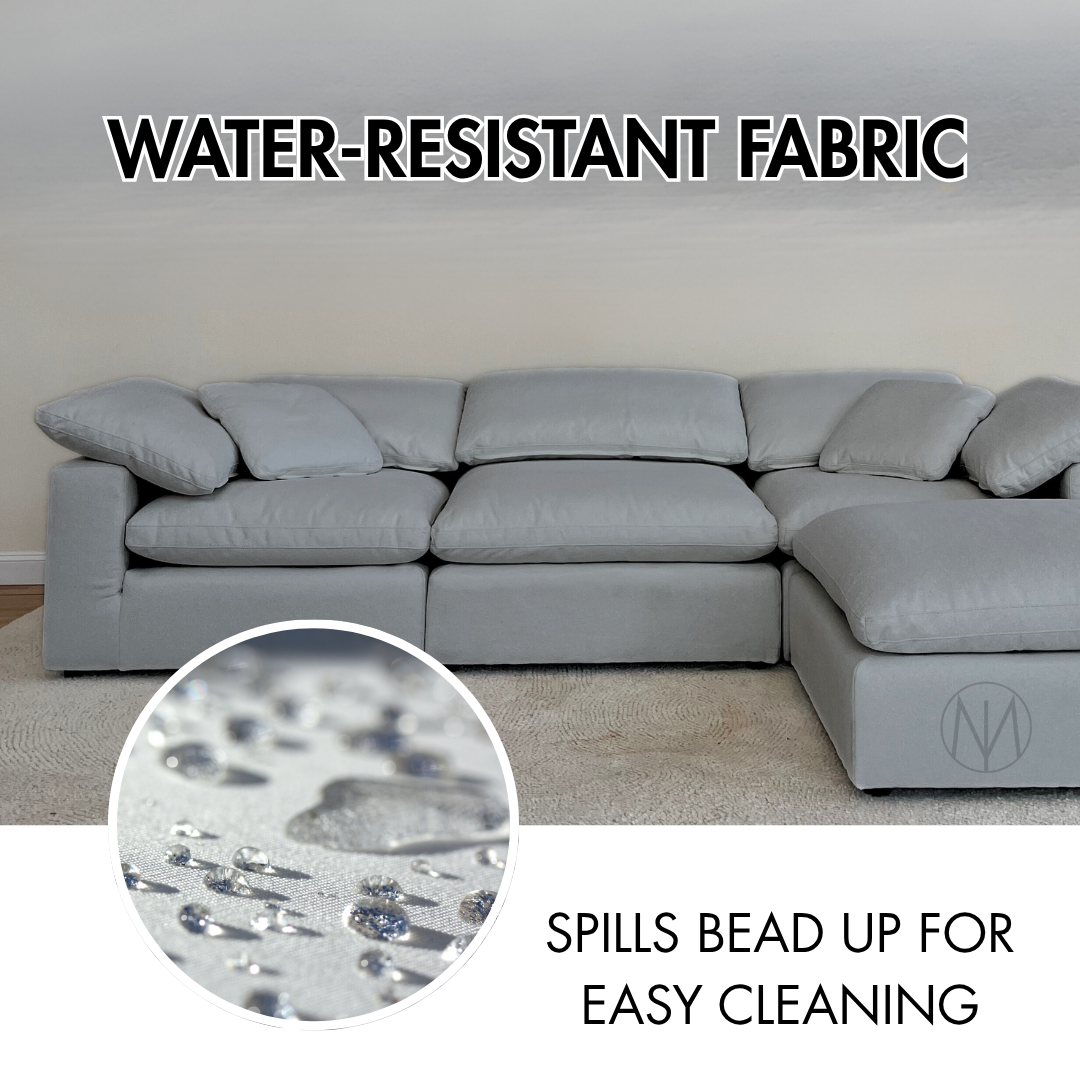 Luxe Depth Slate Gray Performance Boucle Square Arm Cloud Couch - 4pc Set