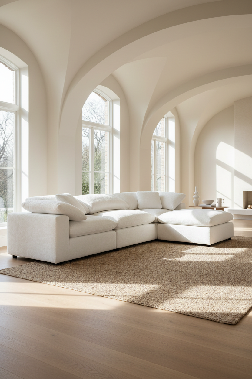 Luxe Depth Ivory Bouclé Performance Square Arm Cloud Couch - 4pc Set