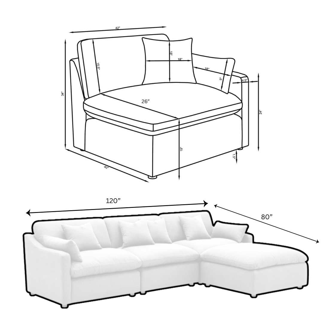 Deluxe Gray Performance Slope Arm Cloud Couch - 4pc Set