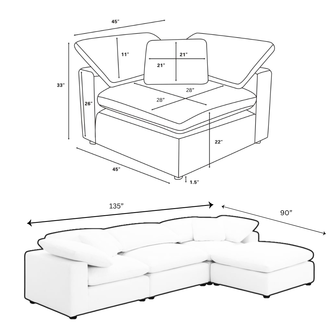 Luxe Depth Slate Gray Performance Bouclé Square Arm Cloud Couch - 4pc Set