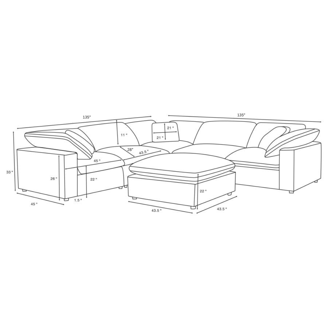 Luxe Depth Ivory Performance Bouclé Square Arm Cloud Couch - 6pc Set