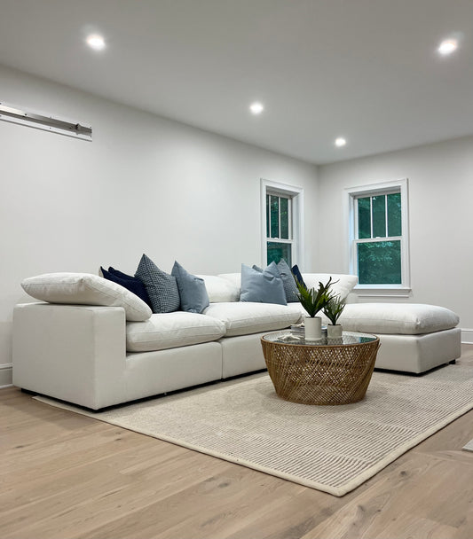 Luxe Depth Ivory Bouclé Performance Square Arm Cloud Couch - 4pc Set