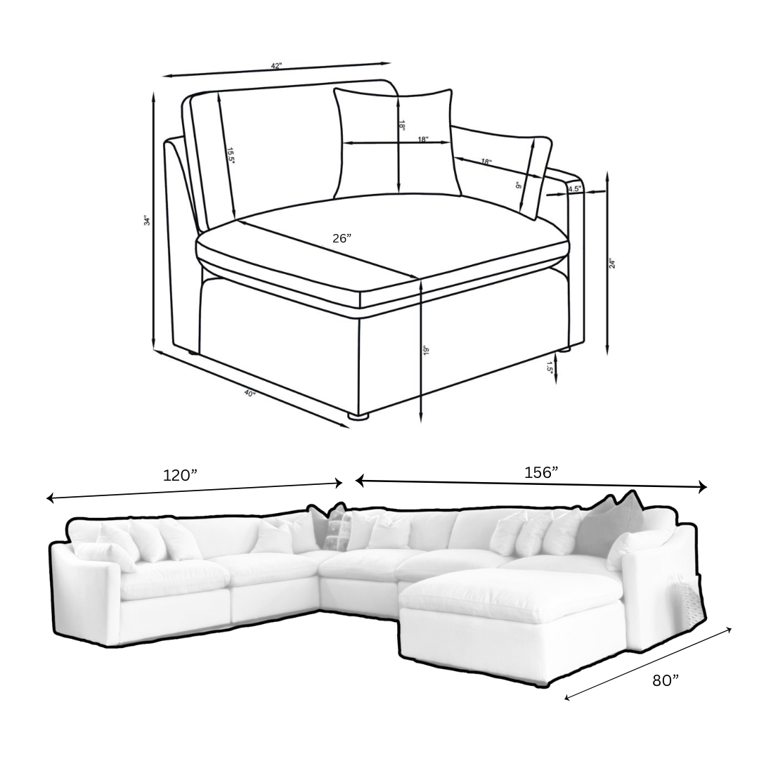 Deluxe XL Cream Performance Slope Arm Cloud Couch - 7pc Set