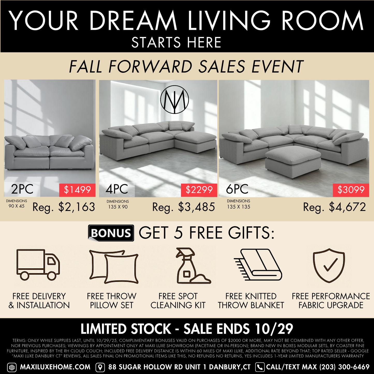 Luxe Depth Slate Gray Performance Boucle Square Arm Cloud Couch - 4pc Set