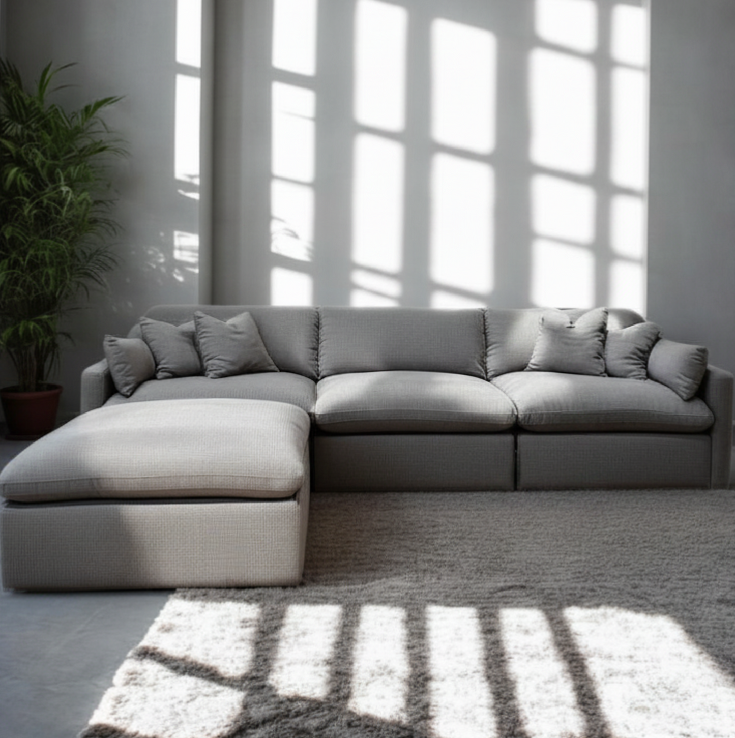 Deluxe Gray Performance Slope Arm Cloud Couch - 4pc Set