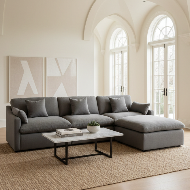 Deluxe Gray Performance Slope Arm Cloud Couch - 4pc Set