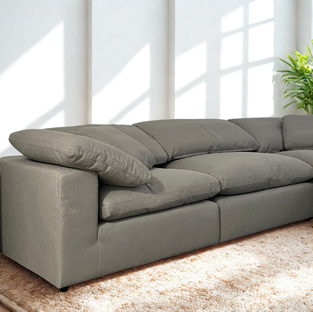 Luxe Depth Slate Gray Performance Boucle Square Arm Cloud Couch - 4pc Set
