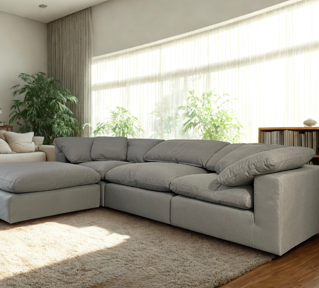 Luxe Depth Slate Gray Performance Boucle Square Arm Cloud Couch - 4pc Set