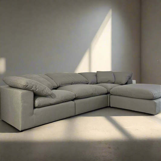 Luxe Depth Slate Gray Performance Boucle Square Arm Cloud Couch - 4pc Set