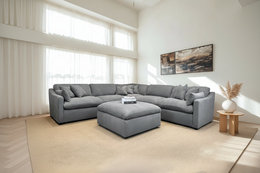 Deluxe Gray Performance Slope Arm Cloud Couch - 6pc Set