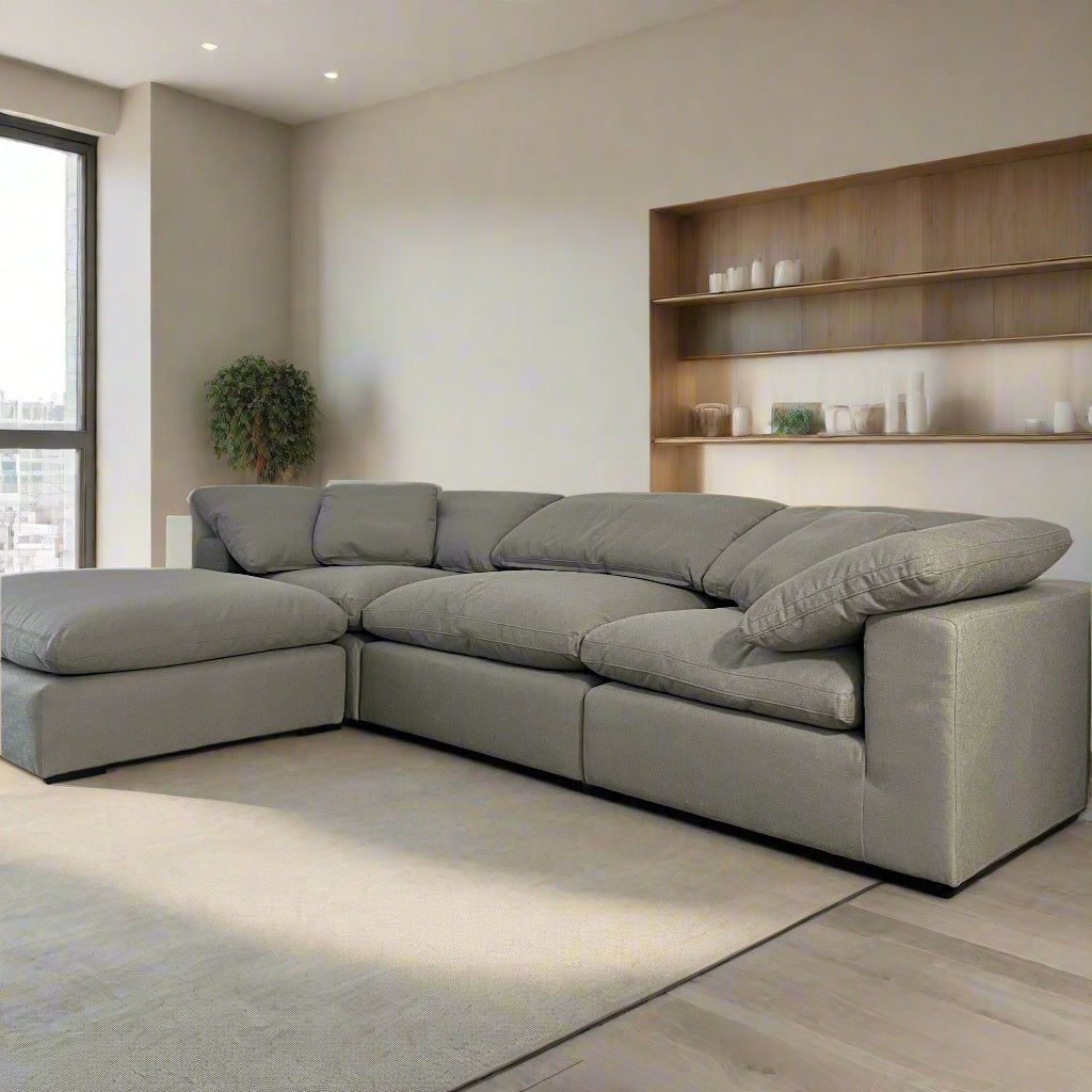 Luxe Depth Slate Gray Performance Boucle Square Arm Cloud Couch - 4pc Set