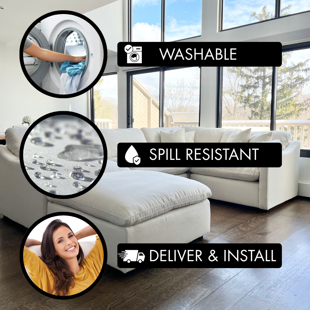 Deluxe Cream Performance Slope Arm Cloud Couch - 6pc Set