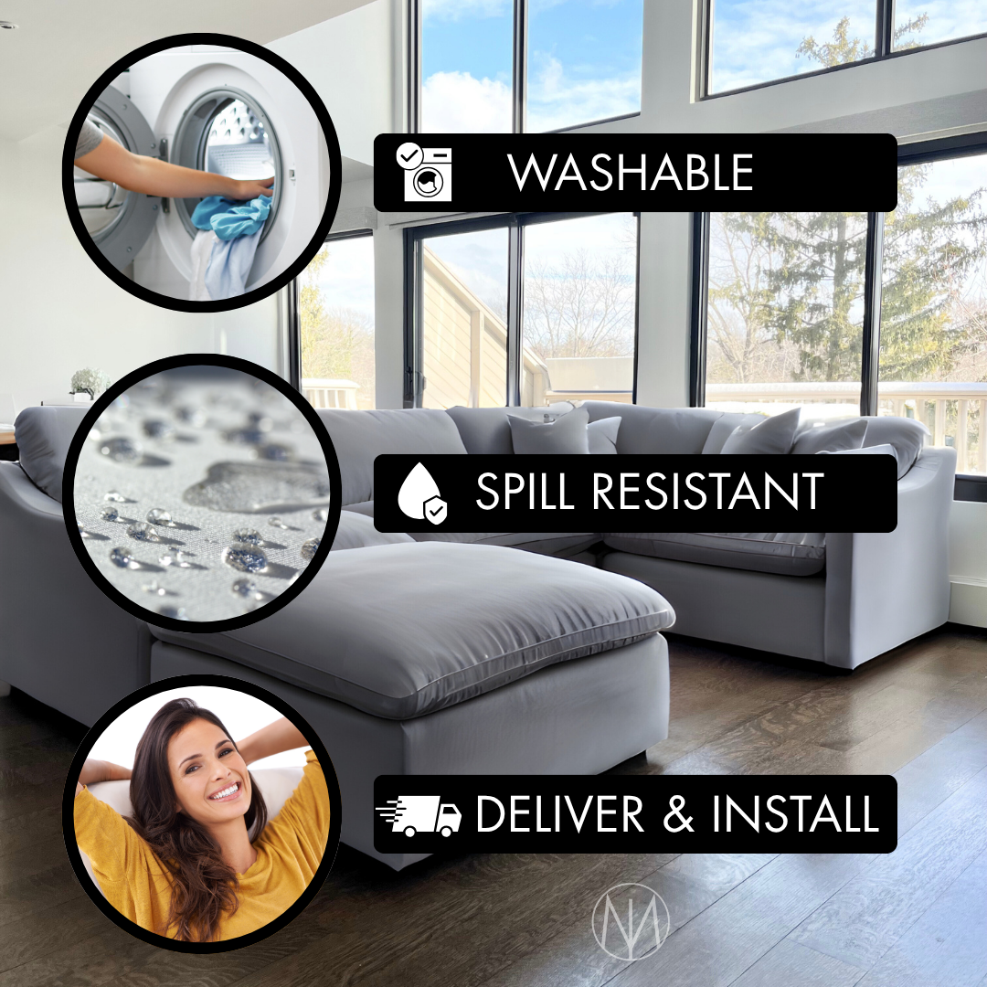 Deluxe Gray Performance Slope Arm Cloud Couch - 6pc Set