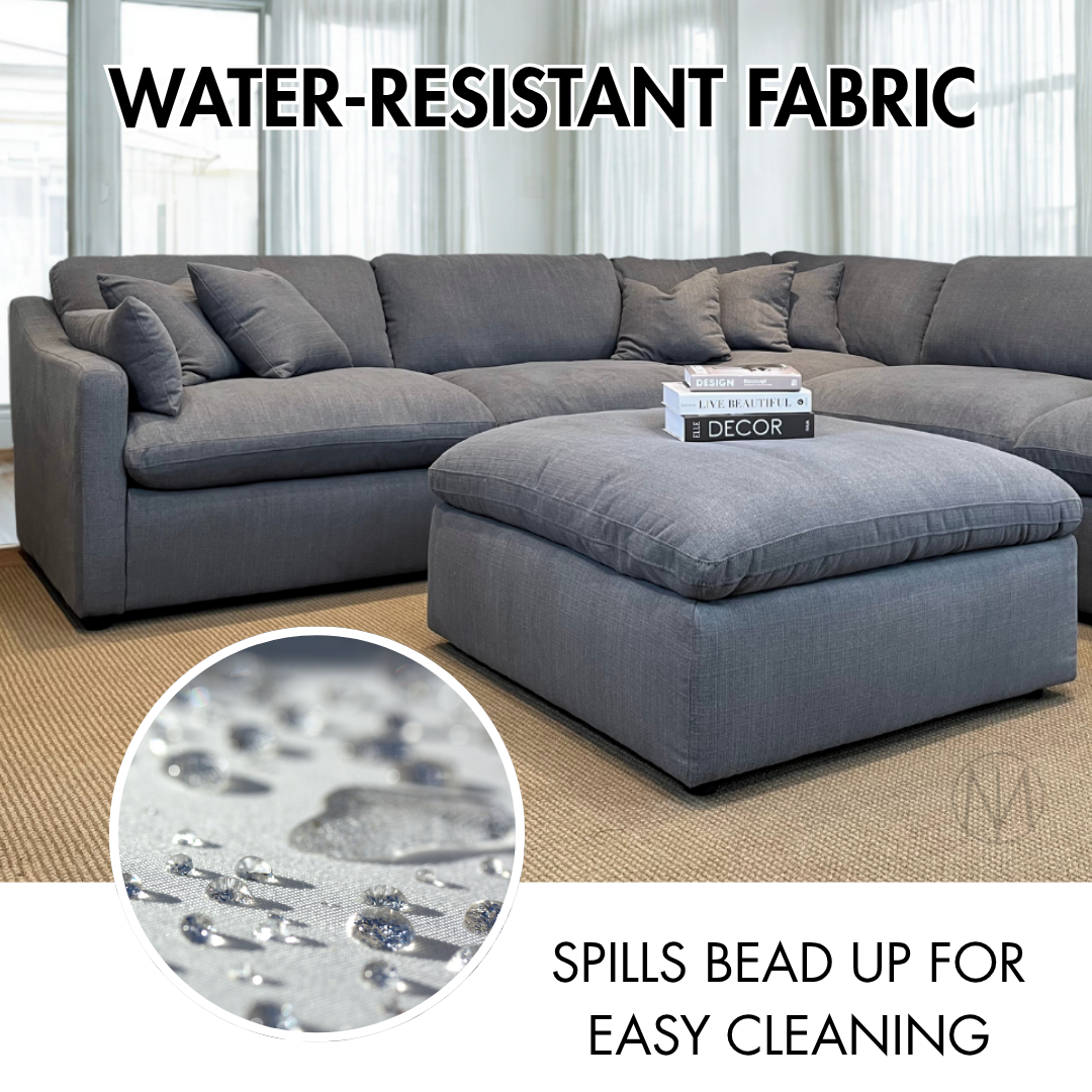 Deluxe Gray Performance Slope Arm Cloud Couch - 6pc Set