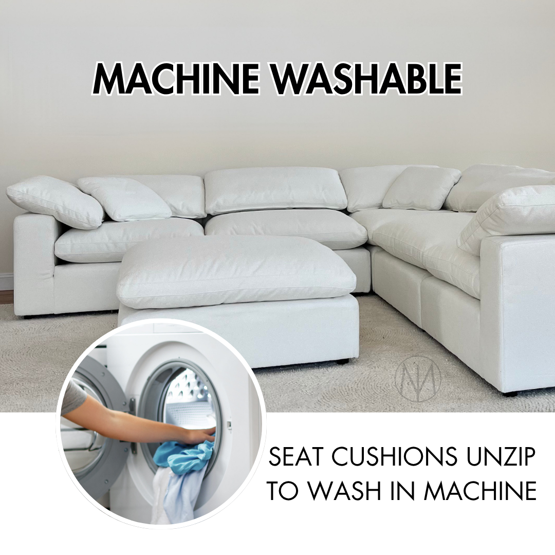 Luxe Depth Ivory Performance Bouclé Square Arm Cloud Couch - 6pc Set